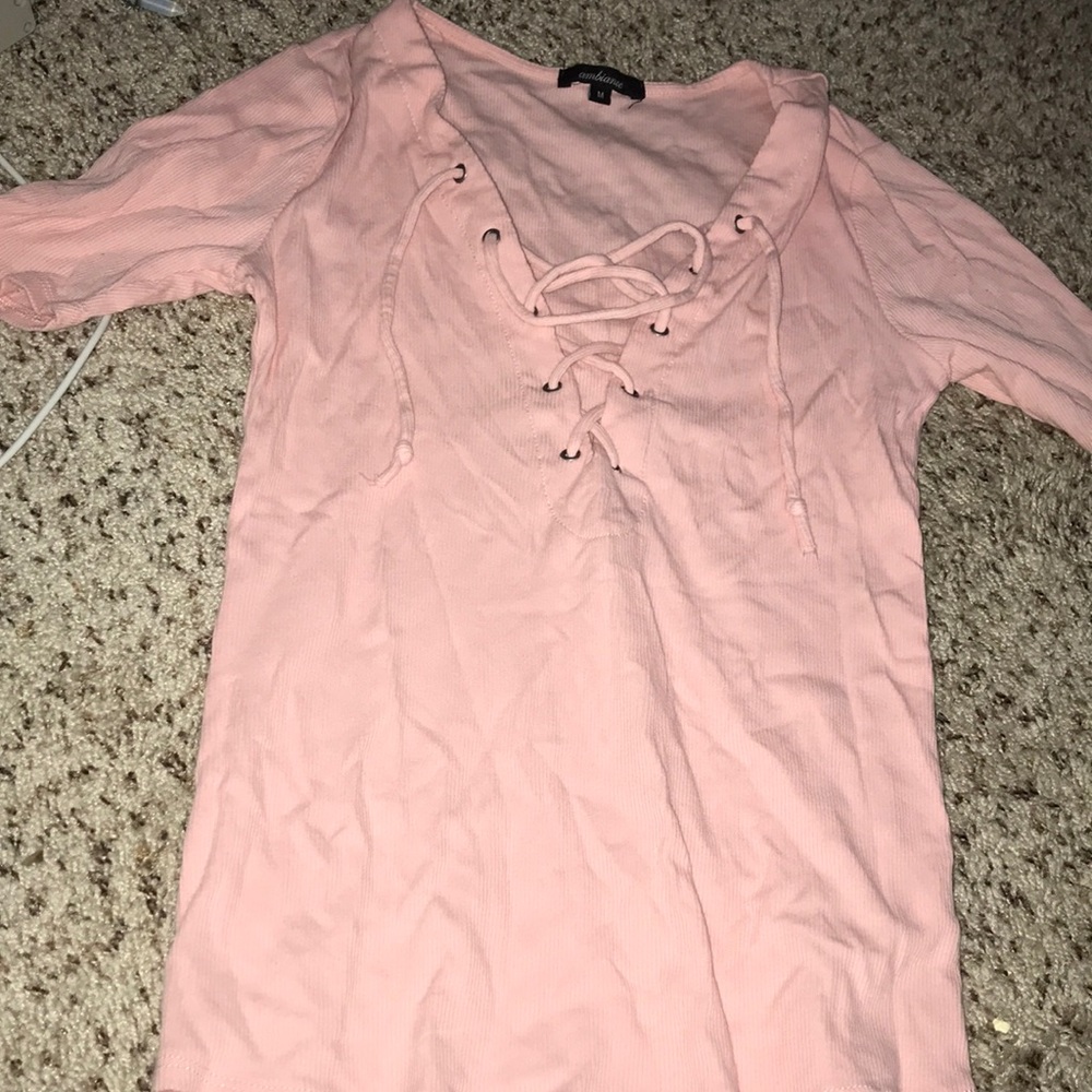 NWOT pink lace up top